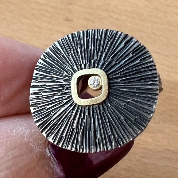 Diamond Sand Dollar ring by Susan Mahlstedt R/M Studio sterling silver &18k gold